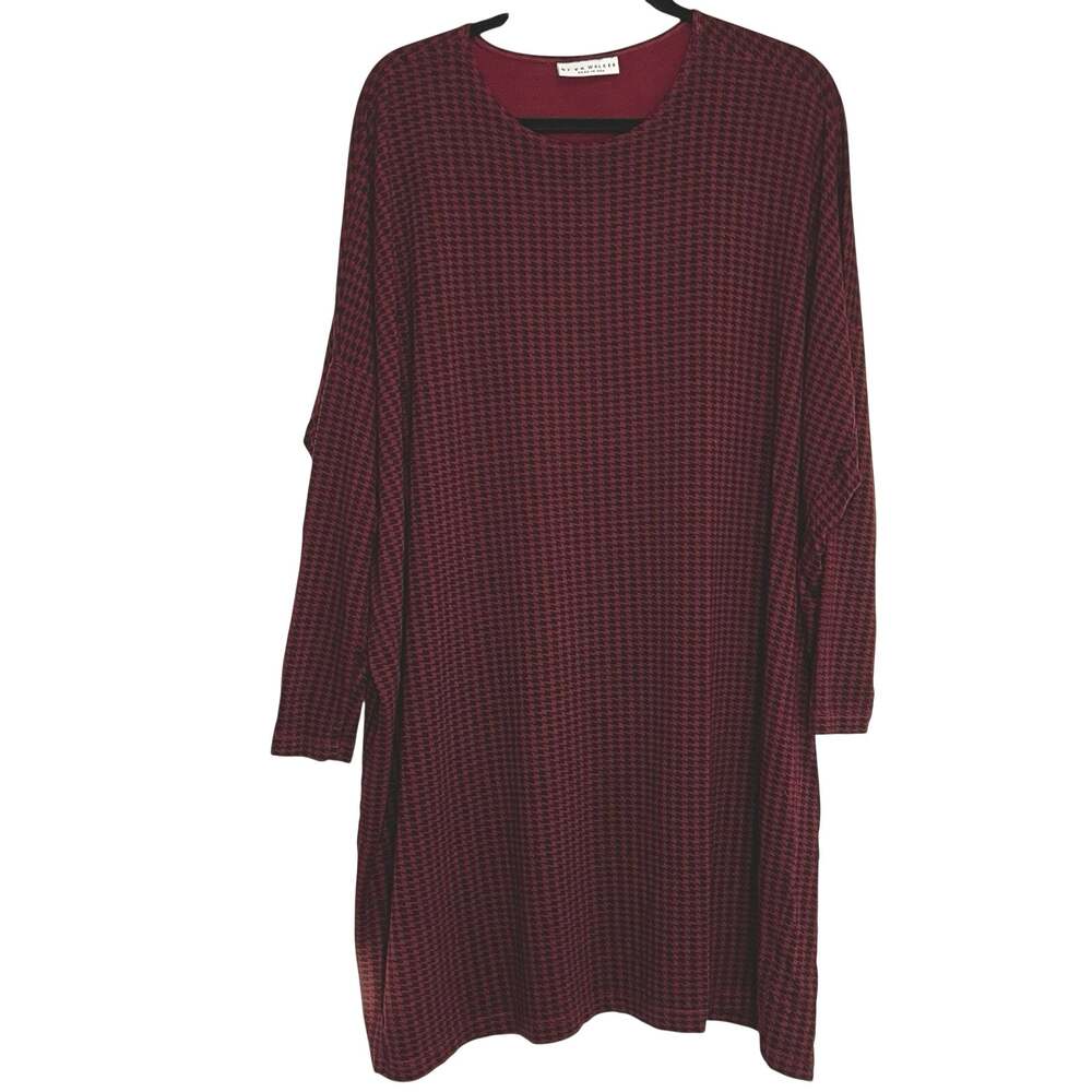 Bryn Walker Alona Dress Size S Burgundy Black Houndstooth Dolman Sleeves Relaxed